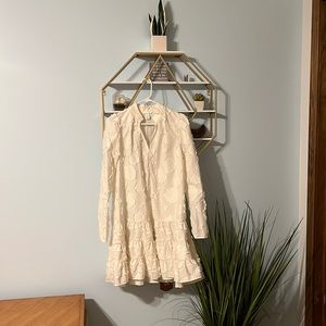 Brocade White Ruffle Dress